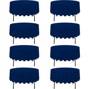 BRILLMAX 8 Pack Navy Blue Round Tablecloths 90 Inch for 60 Tables - 150 GSM Polyester Fabric, 15" Standard Drop, Water, Stain & Wrinkle Resistant Cloth Cover for Wedding Reception Banquet Dining