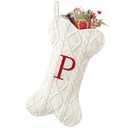 Malier Dog Christmas Stocking with Initials, Letter A Embroidered Knit Christmas Stocking for Dogs, White Large Bone Shape Xmas Pet Stockings Hanging Stocking for Dogs Cats Pets (White, Letter-P)