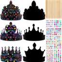 Yinder 80 Pcs Crafts Crowns Set DIY Scratch Paper Crowns with Rainbow Color Headband Hats Wooden Styluses Craft Elastic Bands Colorful Gem Jewels Stickers for Boys Girls Adults