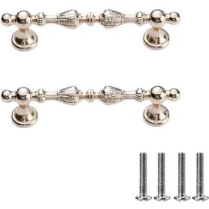 2 Pack Zinc Alloy Vintage Drawer Pulls with Screws - Ornate Drawer Handles for Kitchen Cabinets, Dresser Drawers, Furniture Hardware (Brushed Gold, 3.78 inch Hole spacing)