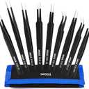 XOOL 9 PCS ESD Precision Tweezers Set, Anti-Static Stainless Steel Tweezers Kit for Electronics, Soldering, Craft, Jewelry, Model Building