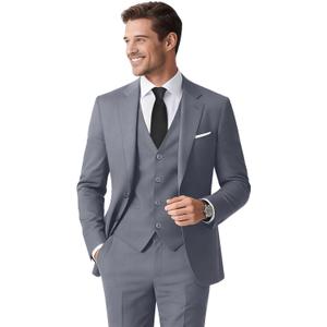 Gentle Season Men's 6 Pieces Slim Fit Dark Gray Suit Elegant Solid One Button Single Breasted Tuxedos Suits for Men Prom Party Wedding & Business Blazer Vest Pants Set Regular 38