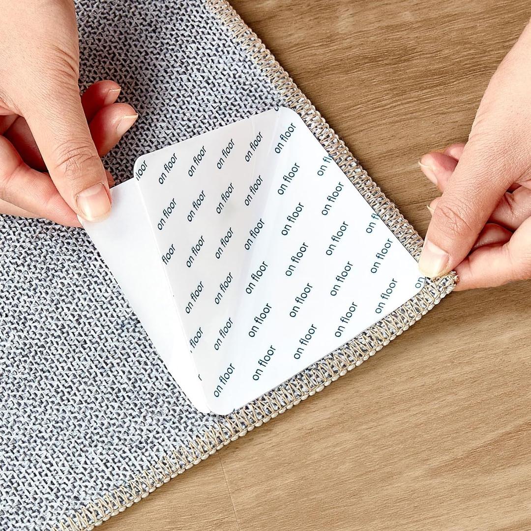 12 PCS Rug Tape Sticker: Rug Pad Gripper for Hardwood Floors Double Sided Adhesive Carpet Tape Anti Slip Rug Grips for Area Rugs to Keep Rugs in Place- White