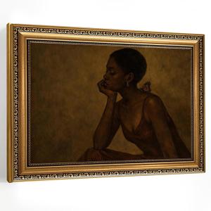 African American Gold Framed Wall Art Moody Portrait Painting Wall Decor, 24"L x 16"W