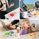 KITHELP Reusable Snack Containers with Lids, 2 Compartment Silicone Snack Prep Containers with Spoons and Forks, Double Compartment Condiment Box Salad Sauc for Portion Control, Travel4 pack