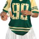 Jersey Shirts for Women Oversized Number Graphic Jersey Shirt Y2k Streetwear V Neck Short Sleeve Tee Tops, Small