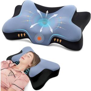 DONAMA Cervical Neck Pillow for Pain Relief,Odorless Contour Memory Foam Pillows with Cooling Pillowcase Cozy Sleeping, Orthopedic Ergonomic Bed Pillows for Side Back Stomach Sleepers (Queen Size 25.2"Lx14.6"Wx5.1"H, Blue and Black)