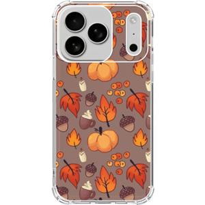 Fall Leaves Pumpkin Acorns Phone Case Compatible with iPhone 17 Pro, Aesthetic Autumn Halloween Phone Cover for iPhone 17 Pro