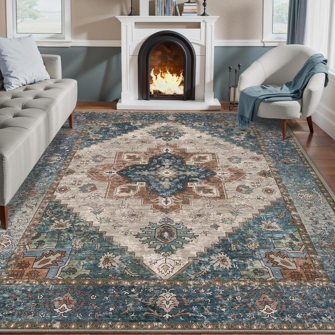 Ciicool Vintage Washable Area Rug 8'x10' Large Oriental Print RugsUltra Soft Carpet for Bedroom, Living Room, Under Table, Office