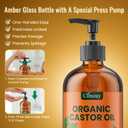 USDA Organic Castor Oil Glass Bottle 16oz, Hexane Free, Vegan, EWG Verified 100% Pure Castor Oil Organic Cold Pressed for Hair Growth | Face Skin | Eyelashes Brows | Body Massage Castor Oil Pack Wrap
