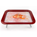 Metal Tray with Foldable Legs, TV Lap Bed Tray 17x12 inches, Modern Design Metal Serving Tray Tables for Kids, Bread Pattern, Brownish Red
