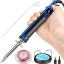 K KERNOWO 929D-V Electric Desoldering Soldering Iron Sucker  Desoldering Pump Tool with 1.0mm & 1.2mm Nozzles, Desoldering Gun with Wick & Cleaning Pin for Through-Hole Solder Removal (Blue)