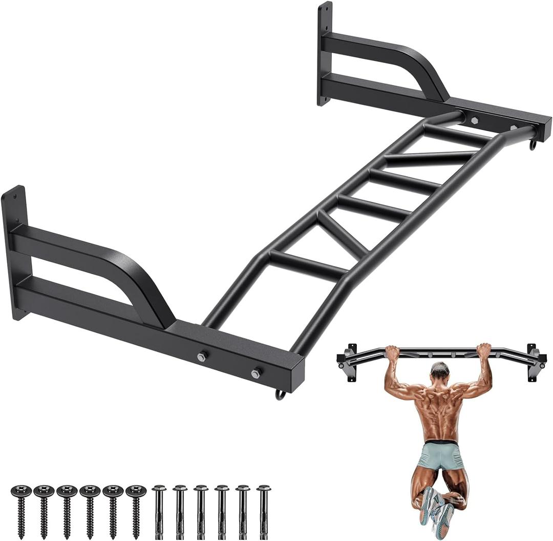 SELEWARE 48'' Heavy Duty Pull Up Bar Wall Mount Multi-function Chin up Bar with Home Gym Cable Pulley System LAT Pulldown Workout Attachments Heavy Bag Hanger
