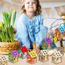 8Pcs Easter Crafts Wooden House with 12 Paint, Easter Arts and Crafts for Boys Girls Ages 3 4 5 6 7 8 12 Years Old, Adults DIY Easter Painting Crafts Kit Activities Bulk Supplies with Easter Egg Bunny