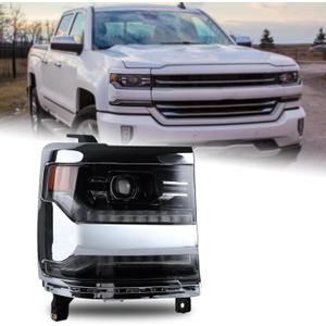 Chrome FULL LED DRL Projector Headlight Assembly Compatible with 2016-2018 Chevy Silverado 1500/2019 Silverado 1500 LD Right Passenger Side 84292721 GM2503452