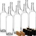 DEAYOU 8 Pack 750ml Bordeaux Wine Bottles, Glass Clear Bottles with 8 Corks and PVC Shrink Capsules, Flat-Bottomed Empty Bottles for Liquor, Cham