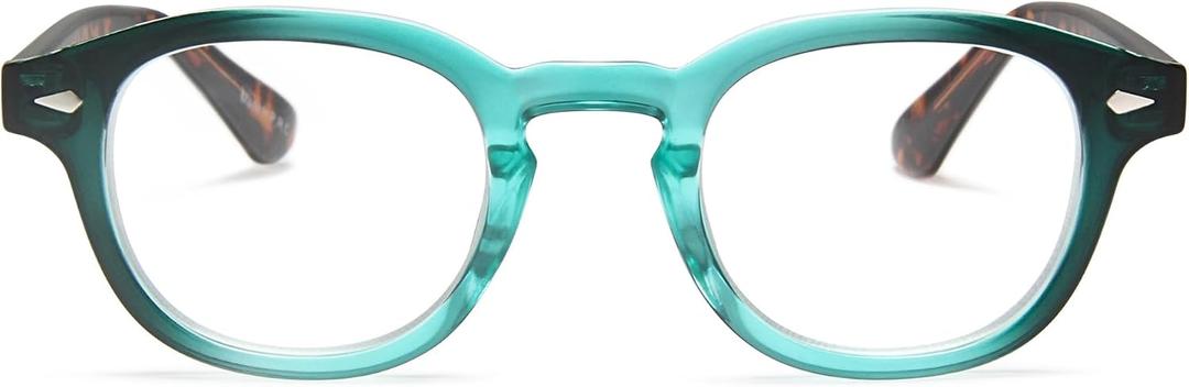2SeeLife Turquoise Round Premium Clear Frame Reading Glasses Solid & Sturdy Frame Blue Light Retro Readers for Men & Women with Spring Hinges & Scratch-Resistant Lenses, Strength 2.25