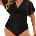 Blooming Jelly Women's Plus Size Swimsuit One Piece Bathing Suit Tummy Control Mesh V Neck Maternity Swimwear (3X-Large, Black)