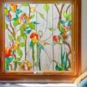 Kromapolis Window Privacy Film Stained Glass Faux 3D Rose Decorative UV Sun Blocking Static Window Clings Non Adhesive Glass Stickers for Home Bathroom (Textured, 23.6 x 35.4 inch)