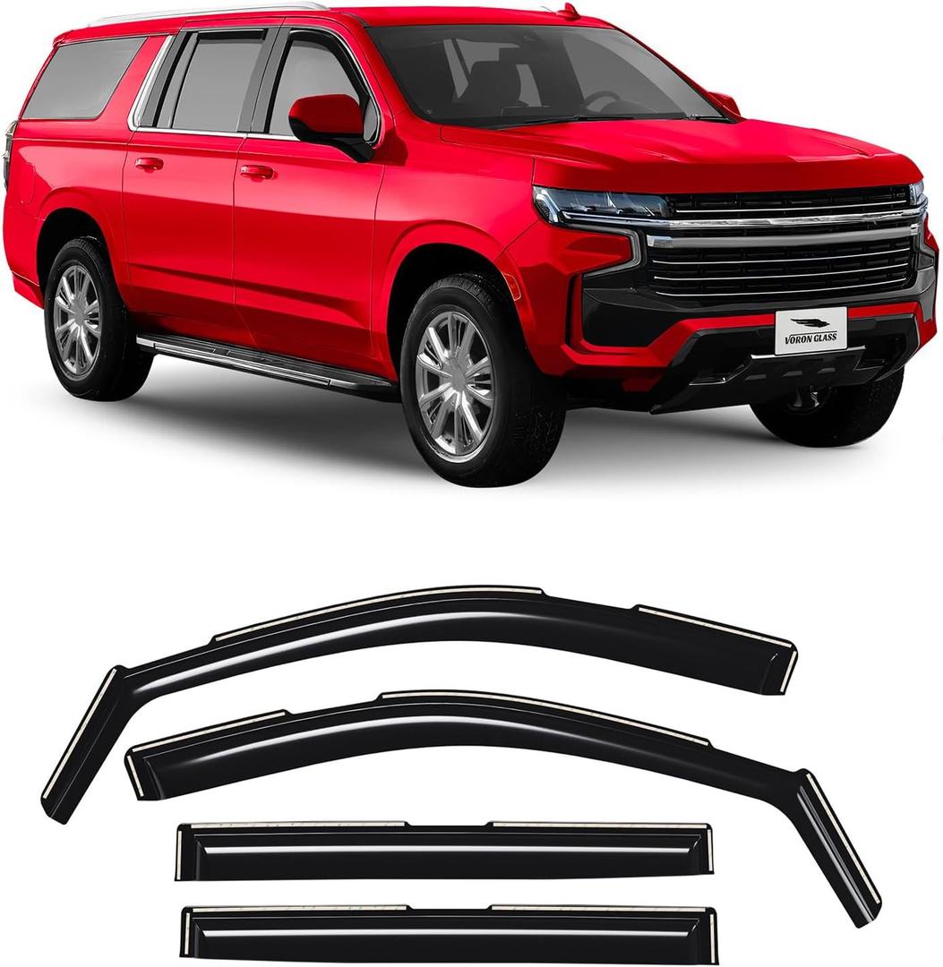 Voron Glass in-Channel Extra Durable Rain Guards for Chevrolet (Chevy) Suburban 2021-2025, Window Deflectors, Vent Window Visors, 4 Pieces - 200482