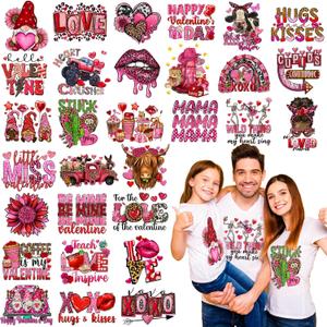 Estune 30 Pcs Valentines Day Iron on Transfers Valentines Heat Patches Vinyl Pink Valentines Day DTF Transfers Read to Press Iron on Decals for Clothes Bag Covers DIY Decoration(Western)