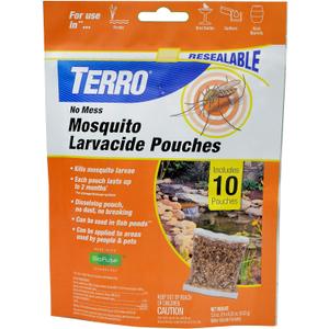 TERRO No Mess Mosquito Larvacide Pouches - 10 Pouches Included - T1210-10 Mosquito Larvacide Packets - Dissolvable Pouch for Stagnant Water