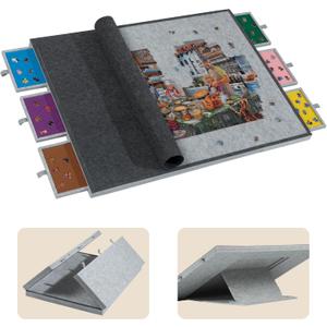 Tektalk 2000 Piece Foldable Jigsaw Puzzle Table with Cover, 3-Tilting-Angle Plateau, Lightweight Portable Felt Puzzle Board with 6 Sorting Drawers (Light  Gray)