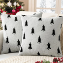 MIULEE Christmas Decorative Chenille Throw Pillow Covers, 45x45 Inch, White Black Tree, Set of 2 Cute Trees with Plaid Patterns Pillows for Sofa Couch Bedroom Chair Xmas Home Decor