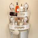 Voldra Corner Shower Caddy Suction Cup, Aluminum Corner Shower Shelves for Wall No Drilling, Large Suction Cup Shower Organizer with Towel Bar & Hooks Removable Bathroom Storage(2 Pack-Cream White)