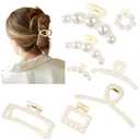 Pearl Hair Accessories for Women - 6PCS Claw Clips for Thick and Thin Hair, Barrettes for Styling and Weddings
