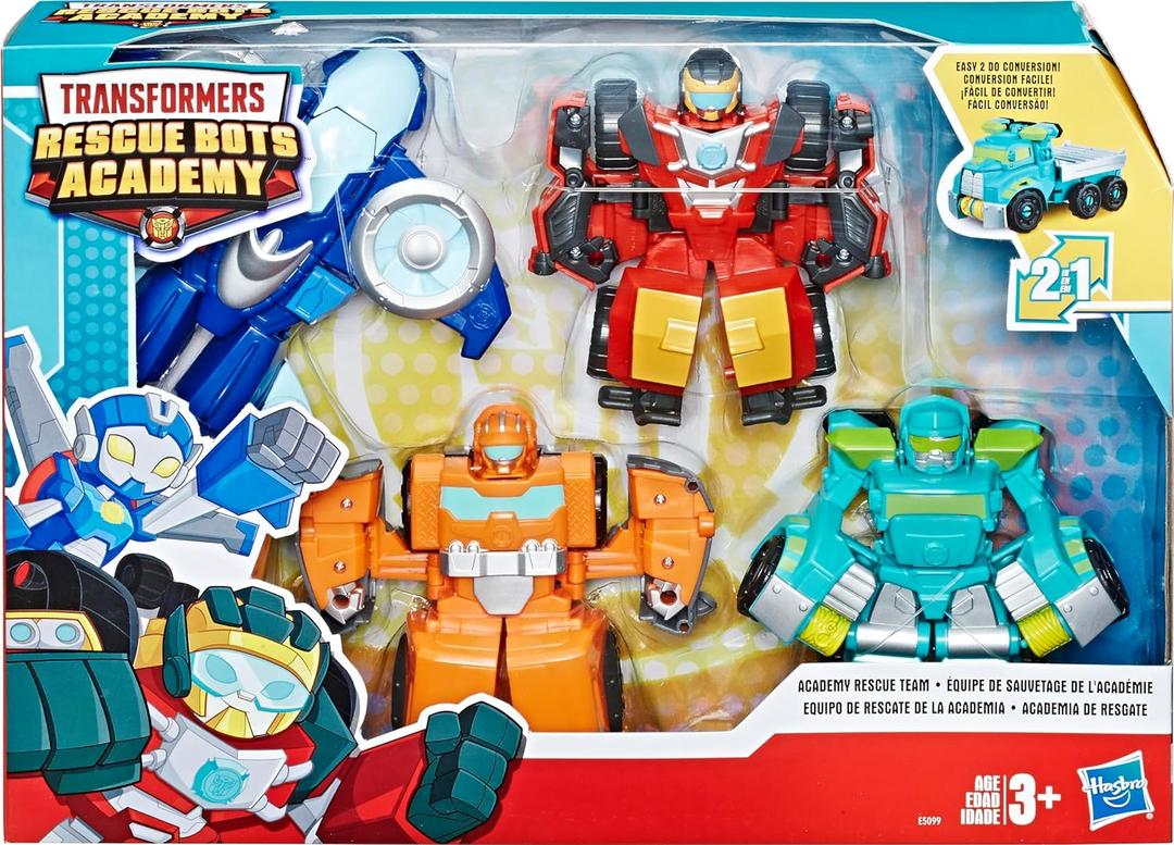 Playskool Heroes Transformers Rescue Bots Academy Rescue Team Pack, 4 Collectible 4.5" Converting Action Figures, Toys for Kids Ages 3 & Up 