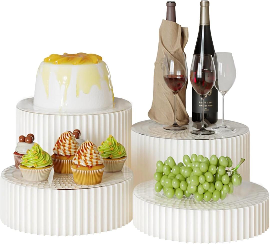 4 Pack Buffet Risers, Dessert Display Stands Foldable Food Stands for Display Party Risers for Buffet Table with Acrylic Plates for Party Table Dessert Catering Supplies Jewelry(White)