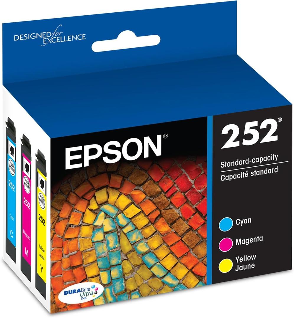 EPSON 252 DURABrite Ultra Ink Standard Capacity Color Combo Pack (T252520-S) Works with WorkForce WF-3620, 3640, 7110, 7610, 7620, 7710, 7720, 7210