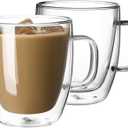 Sweese 12.5 oz Double Wall Glass Coffee Mugs Set of 2 - Insulated for Espresso, Latte, Tea Beverages
