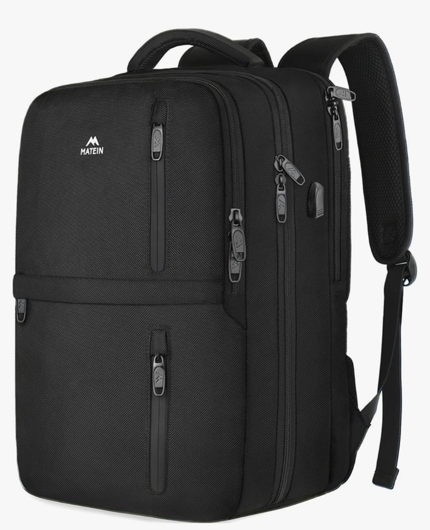 MATEIN Carry on Backpack, Flight Approved Travel Backpack with USB Port, TSA Personal Item Travel Bag fits 17" Laptop, Large Water Resistant Luggage Overnight Weekender Bag for Men & Women, Black, Size: X-Large