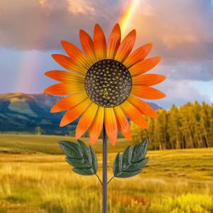 Sunflower Wind Spinner,Garden Windmills and Spinners for Yard,Metal Flowers for Outside,Metal Kinetic Wind Sculptures, 12.8 * 57 Inches, 2 Pack