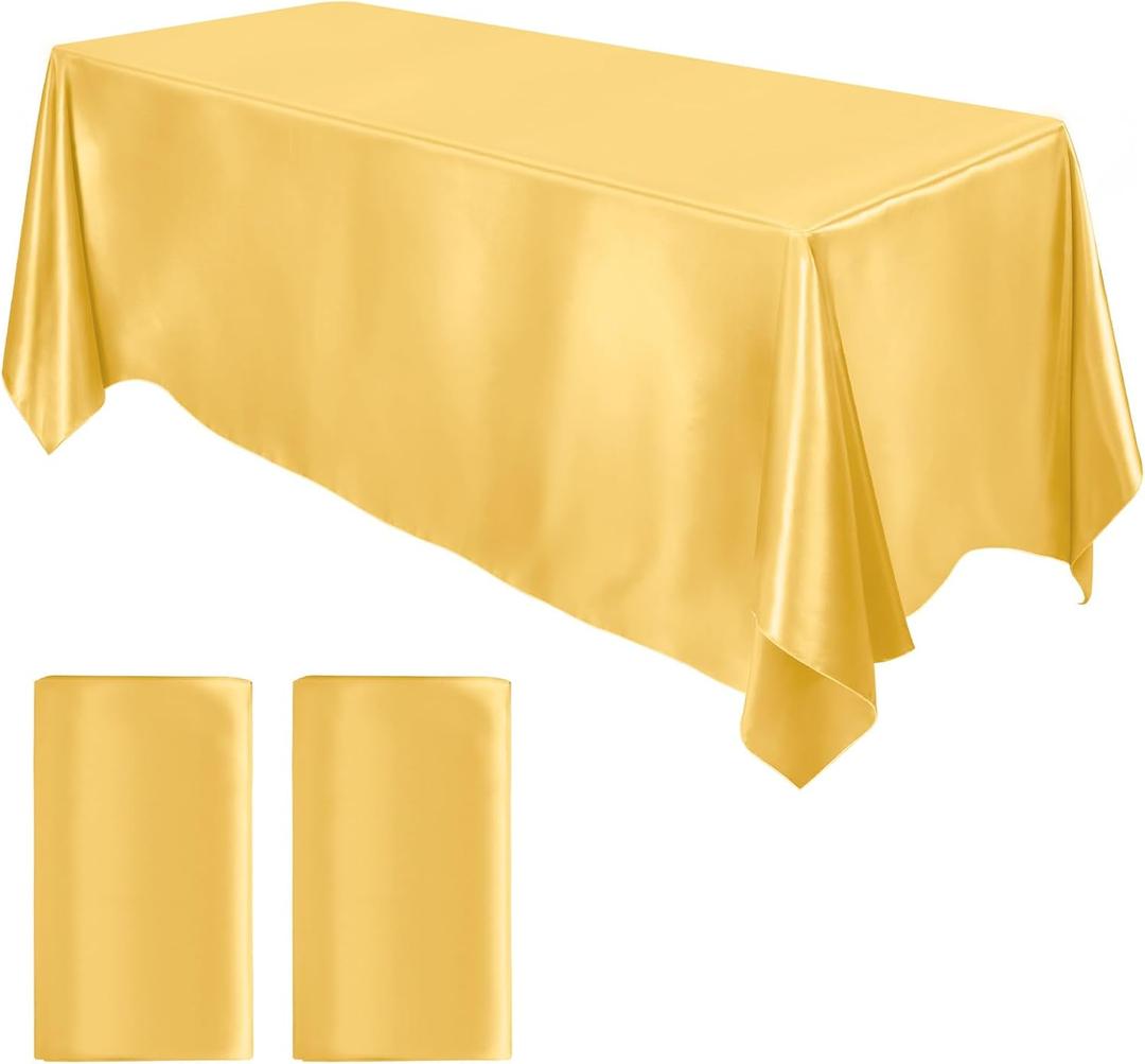 MCEAST 2 Packs Satin Tablecloth 102 x 58 Inches Rectangular Table Overlay Cover Bright Silk Tablecloth Smooth Fabric Table Decor for Wedding Banquet Decoration (Gold)