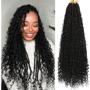 Goddess Locs Crochet Hair-30 Inch 8 Packs Boho Faux Locs Crochet Hair for Black Women Pre Looped Soft Locs with Curly Ends (1B#, 30 Inch