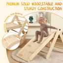 Pikler Triangle Set with Cushion, 7 in 1 Toddler Climbing Toys Indoor, Montessori Foldable Climbing Set, Wooden Climbing Toys for Toddlers 1-3 Inside with Ramp, Arch and Ladder (Nature Wood)