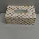 PEMAR Rectangular Mother of Pearl Tissue Box Capiz Shell Handmade Rectangle Tissue Box Cover Holder Decorative Napkin Dispenser Organizer Rustic Farmhouse Vintage Decor (Brown Checkered)