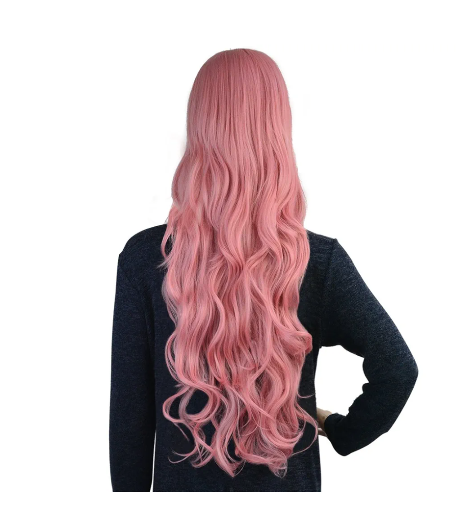 Rbenxia Curly Cosplay Wig Long Hair Heat Resistant Spiral Costume Wigs Anime Fashion Wavy Curly Cosplay Daily Party Pink 32" 80cm