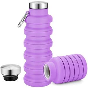 Sitanflex Collapsible Water Bottles 17oz, Portable Leak-Proof Travel Water Bottle, Reusable BPA Free Silicone Foldable Water Bottle with Carabiner for Gym, Traveling, Camping, Hiking, Sports-Purple