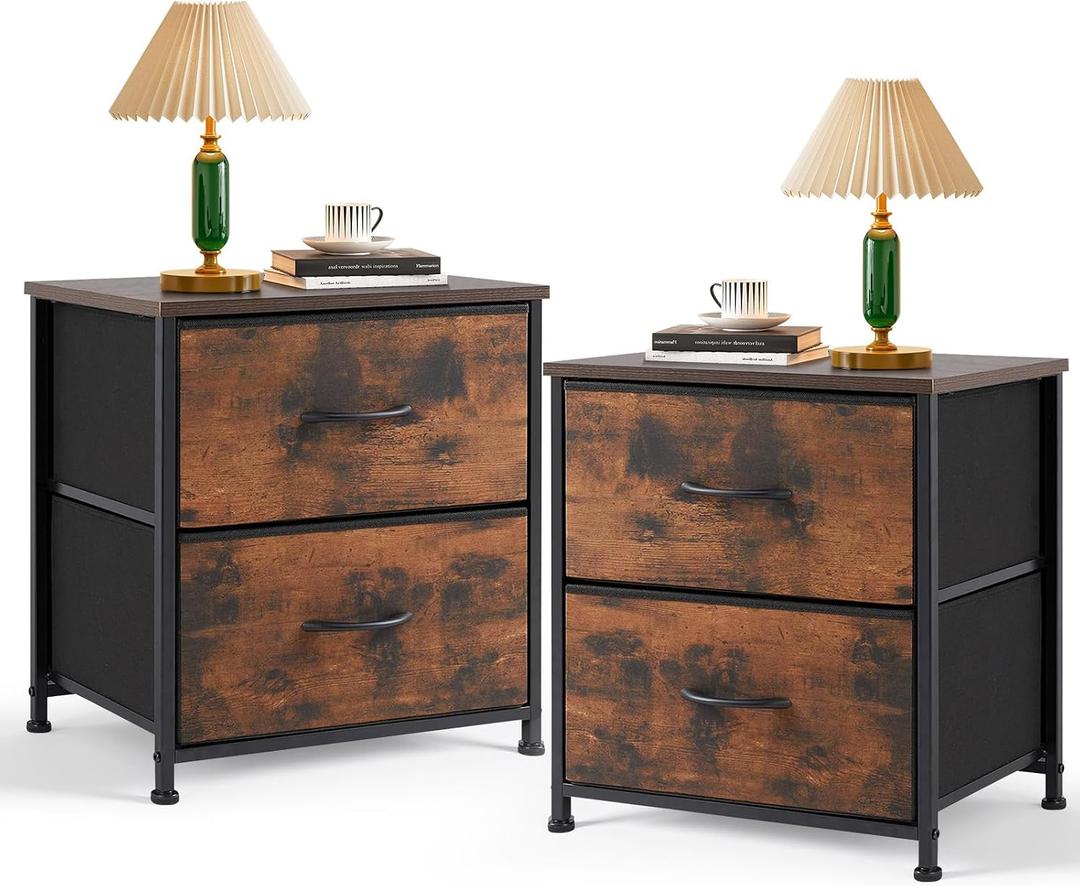 Nightstand Set of 2 Small 2 Drawer Dresser End Table Bedside Furniture, 11.8" D x 18" W x 20" H