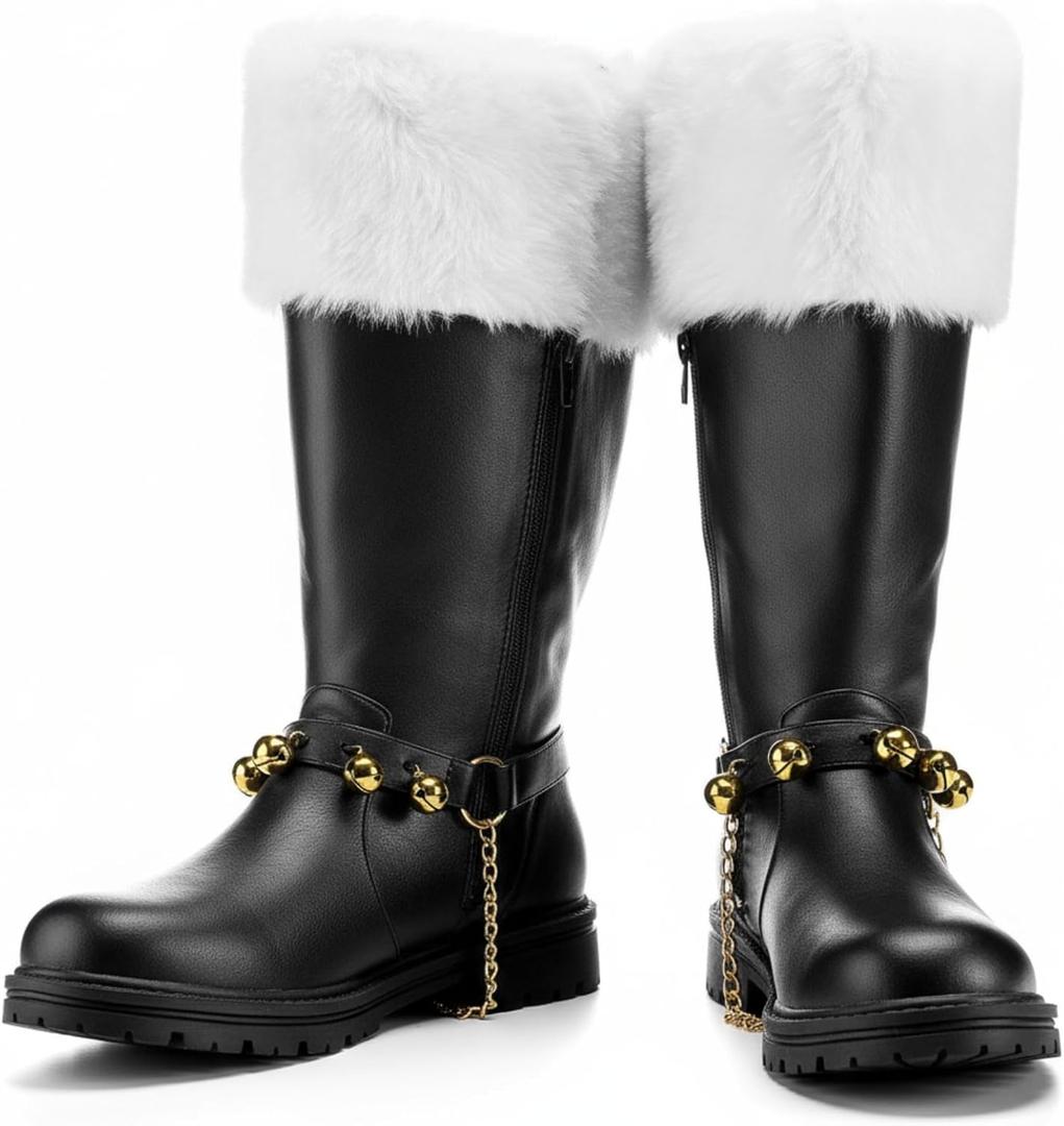 Christmas Santa Claus Boots for Men Wide Cuffs Santa Combat Boots Xmas Costume Accessory (9)
