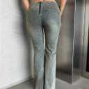 WDIRARA Women's Rivet Lace Up Flare Jeans Y2K Punk Low Waisted Zip Back Denim Pants Medium Wash 30