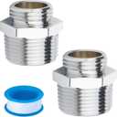 WHK 3/4"Inch GHT Male x 1"Inch NPT Male Fittings Connector Adapter (3/4 MGHT x 1 MNPT) 1 Inch NPT to Garden Hose Adapter (2 Pack,Chrome Brass)
