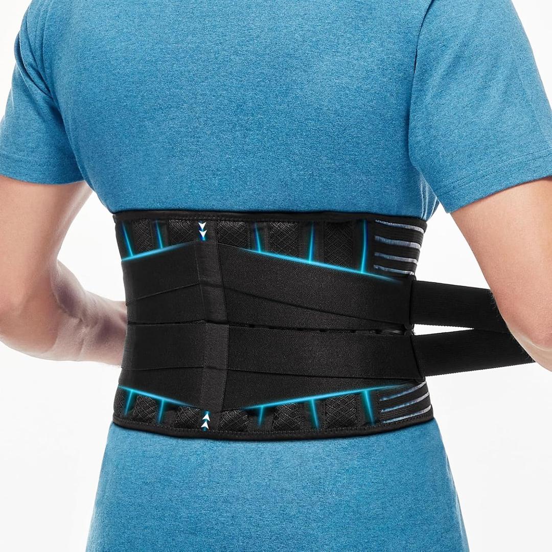 Back Braces for Lower Back Pain Relief with 6 Stays, Breathable Back Support Belt for Men/Women for work, Anti-skid lumbar support belt with 16-hole Mesh for sciatica