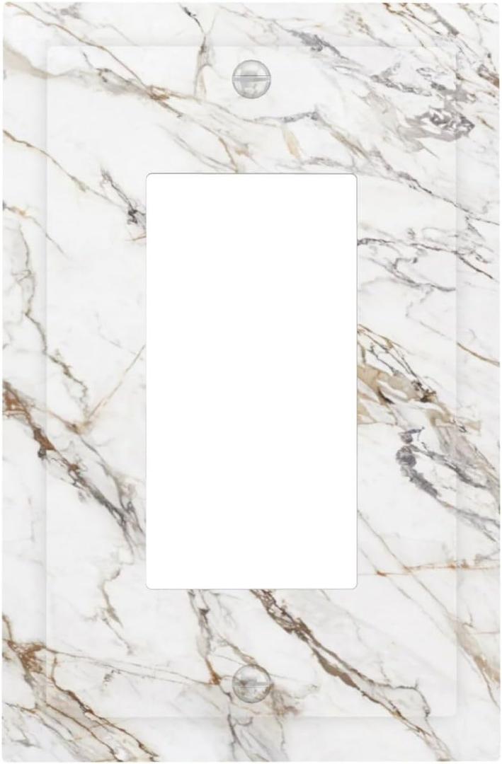 2 x Light Switch Cover Plate White Brown Marble Abstract Modern Luxury 1 Gang Outlet Covers Single Rocker Decorative Switch plates Electrical Wall Plates GFCI Receptacle for Bathroom Kitchen Decor