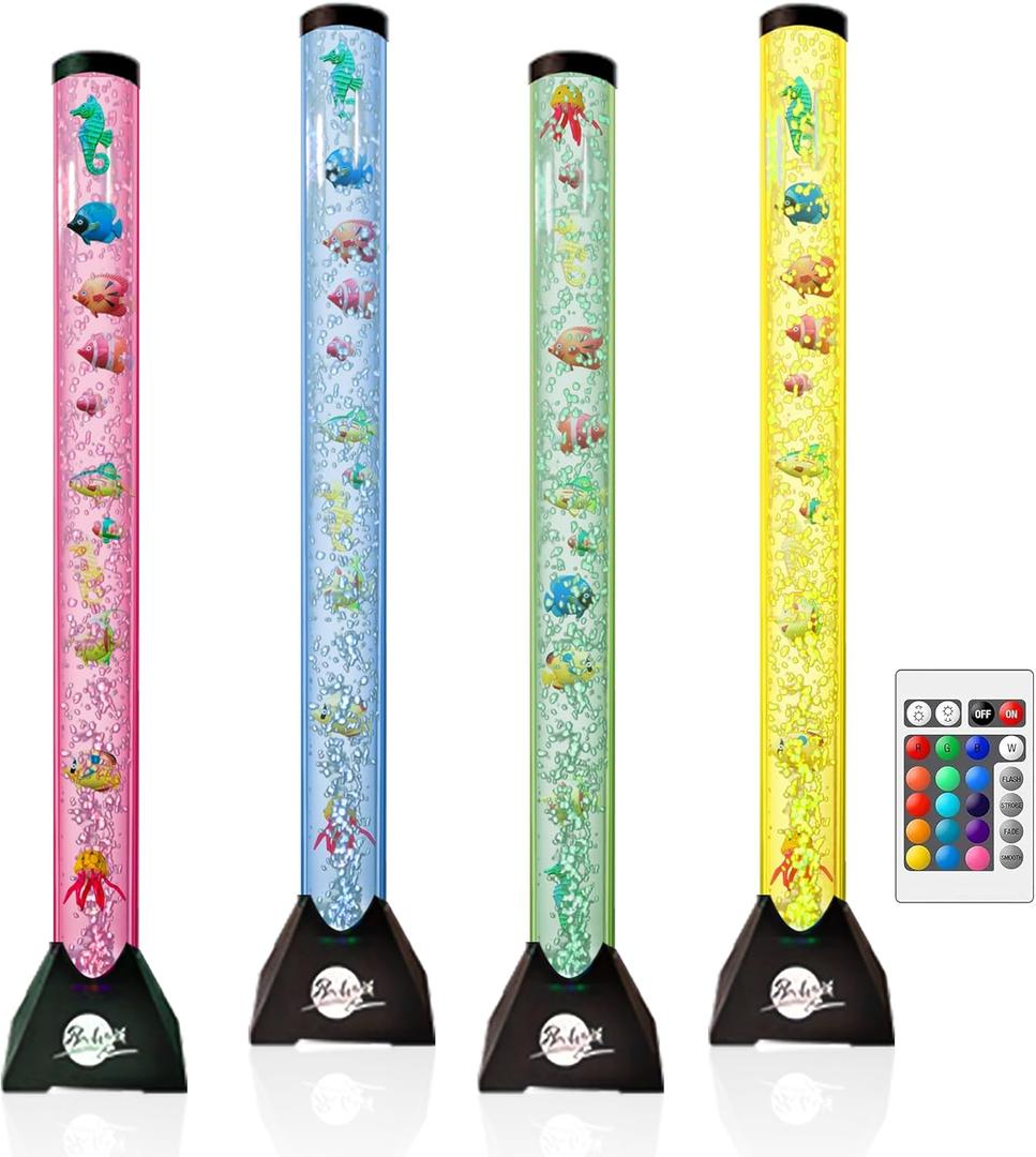 Brewish 4FT Sensory LED Water Bubble Fish Tube Floor Lamp with 16 Color Changing Light Effects  Fake Aquarium Tank Night Light and Gift for Kids, Autism, Men & Women - Remote Control & 12 Fishes