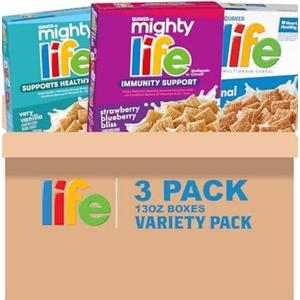 Quaker Mighty Life Multigrain Breakfast Cereal, 3 Flavor Variety Pack (3 Pack)